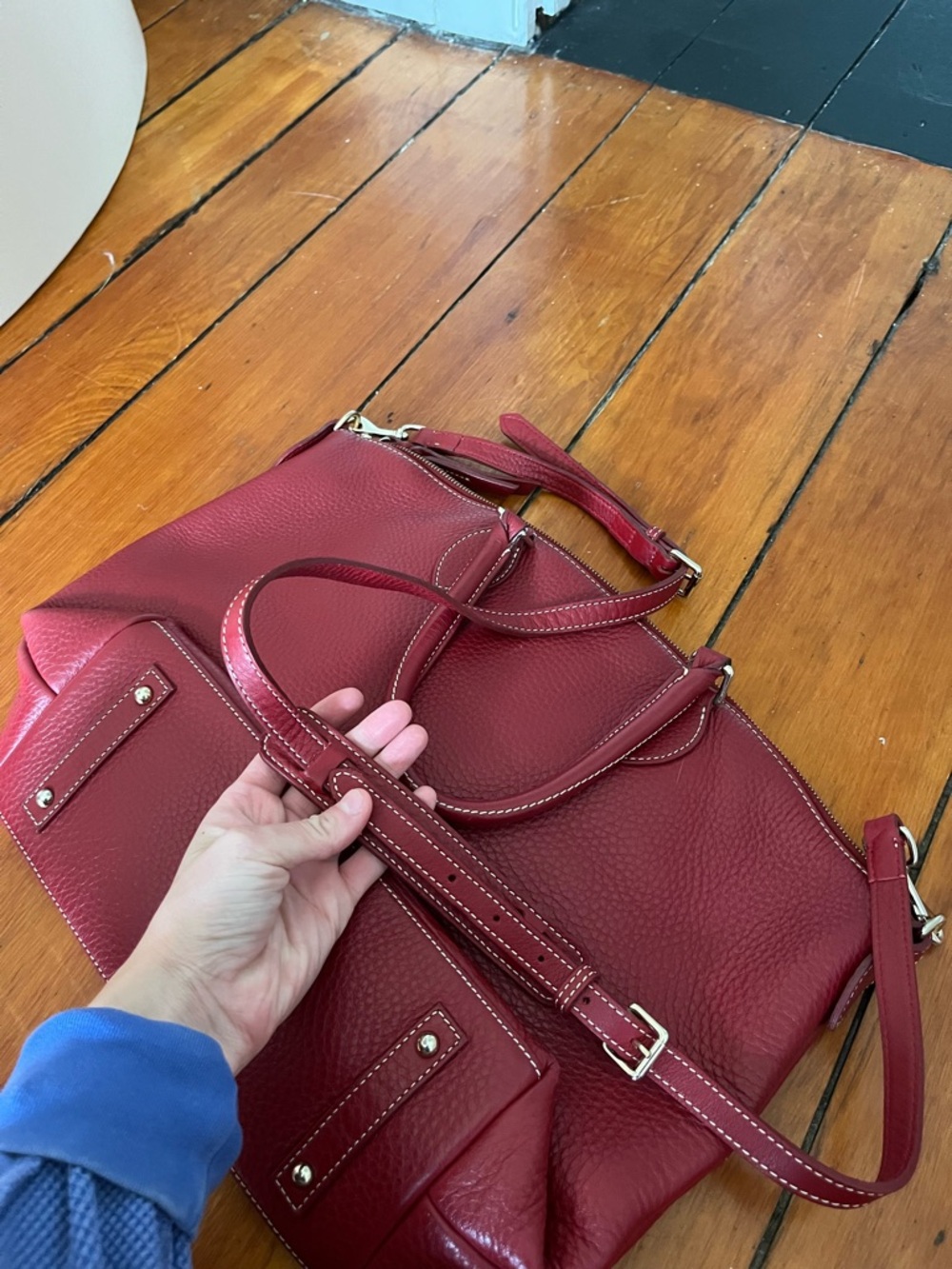 Dooney & Bourke Dillen Double Pocket Satchel Leather Tomato Red Shoulder Strap - Picture 12 of 14